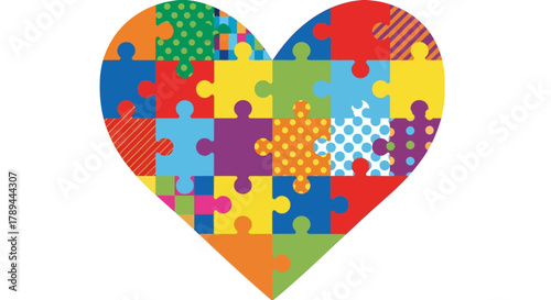 Colorful Jigsaw Puzzle Heart for Autism Awareness.