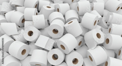 Pile of toilet paper rolls, hygiene, pandemic supplies, sanitation, and cleanliness