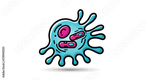 Vibrant cartoon germ illustration representing bacteria or virus.