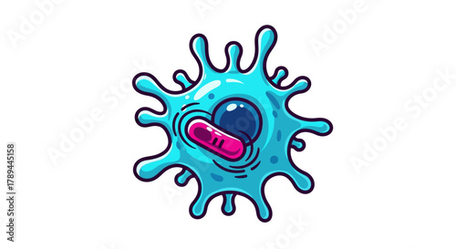 Vibrant cartoon illustration of a blue microbe cell.