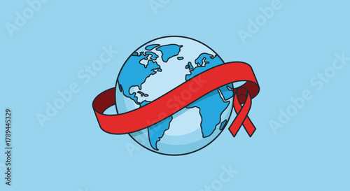 World AIDS Day Global Awareness with Earth and Red Ribbon.