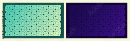 Collection of abstract geometric star patterns with gradient backgrounds. Modern, subtle seamless designs in green/teal and purple, perfect for technology, business, or elegant digital designs.