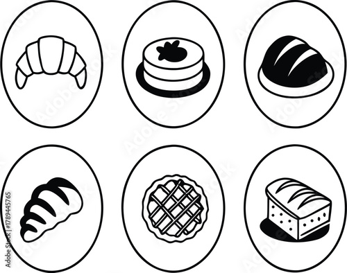 Outline bakery and pastry food icons set, simple line art style