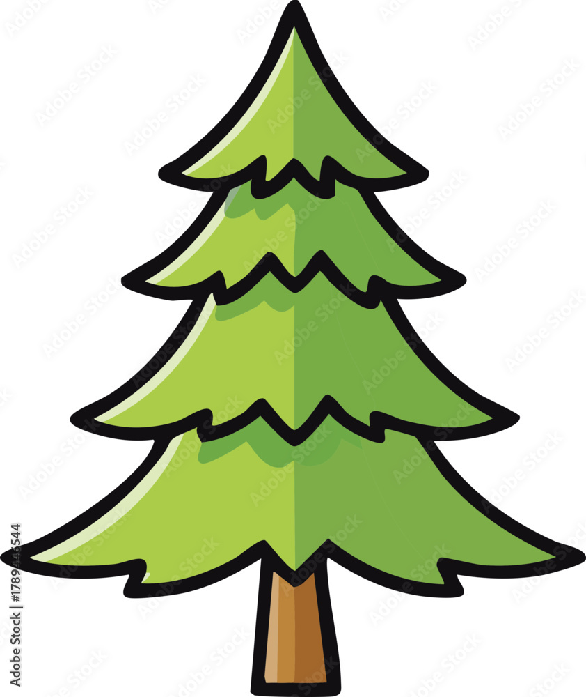 Fototapeta premium Cartoon Illustration of Pine Tree Simple Cute Forest Element
