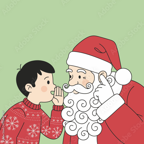 Excited child whispering Christmas wish to Santa Claus, holiday season joy