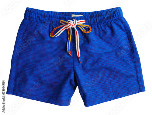 Blue shorts with drawstring tie isolated on transparent background