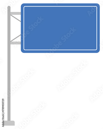 Blue highway overhead directional sign board isolated on white background.
