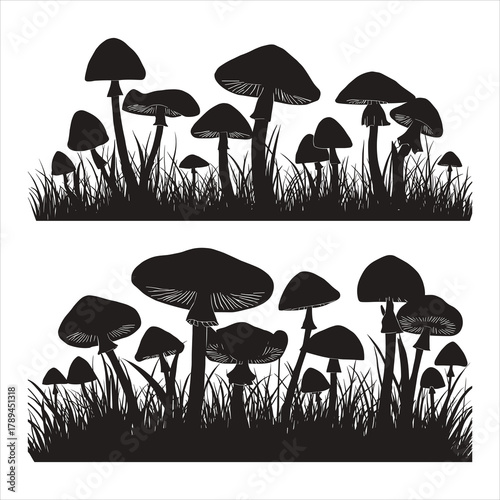vector illustration of mushrooms on the grass
