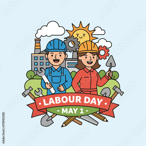 Celebrating Labour Day with hardworking construction workers and bright sunshine, a day for essential workers