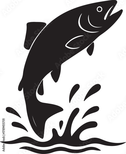  trout fish jumping silhouette vector