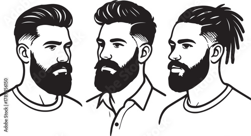  men showcase stylish beards and hairstyles in this striking silhouette vector