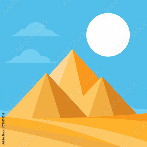Cartoon Great Pyramids of Giza under Desert Sun