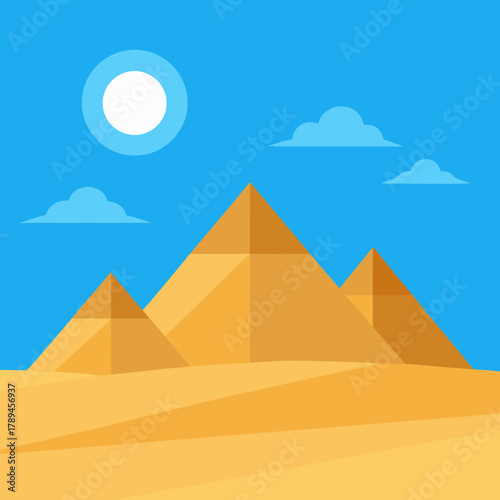 Cartoon Great Pyramids of Giza under Desert Sun