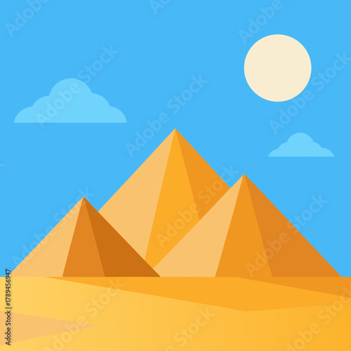 Cartoon Great Pyramids of Giza under Desert Sun