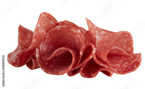 Smoked salami cut out isolated transparent background