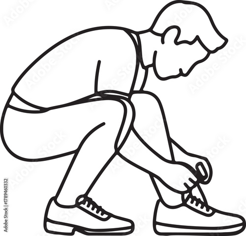 Line art illustration of a man tying his shoelaces