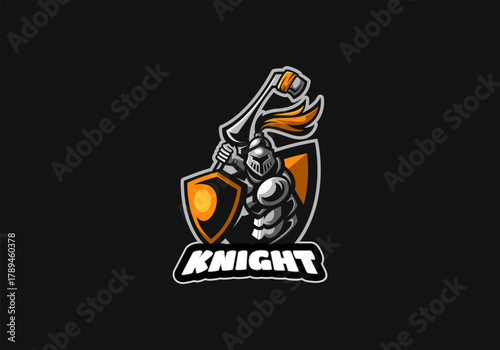 Knight Warrior Logo Illustration Emblem Sport Mascot Template Vector Design