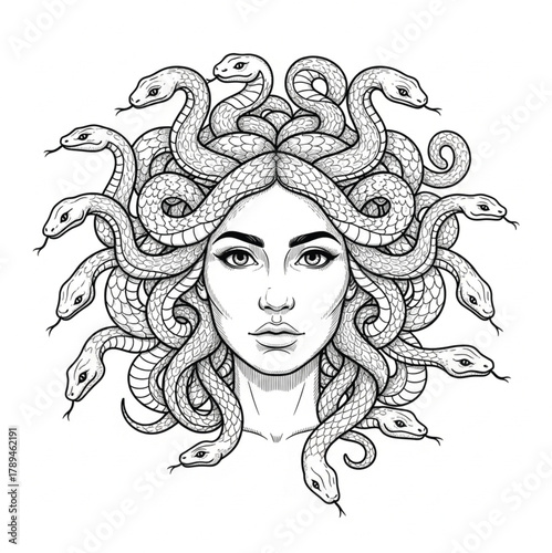 "Stylized Medusa Head for Tattoo or Graphic Use"