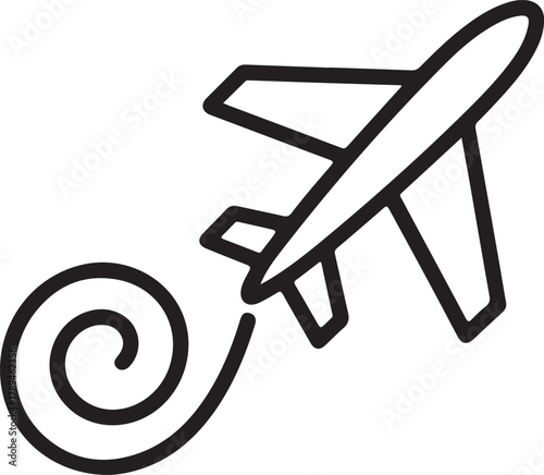 Airplane taking off with circular smoke trail line art