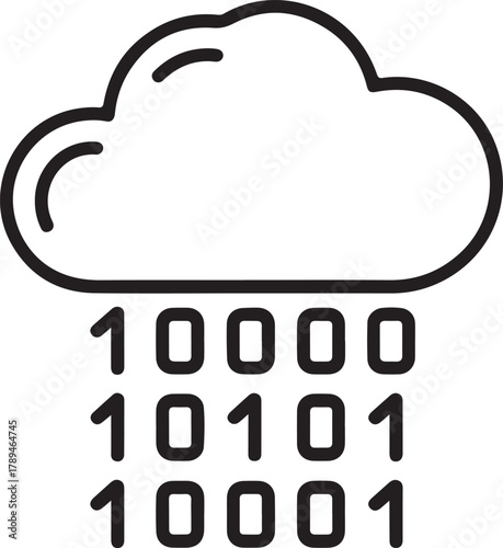 Cloud raining binary code symbol line art