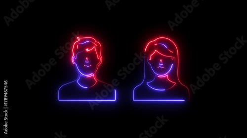glowing Neon line group people icon. Team Work Icons concept. Glowing neon female and male icons animation man icon man symbol.4k video