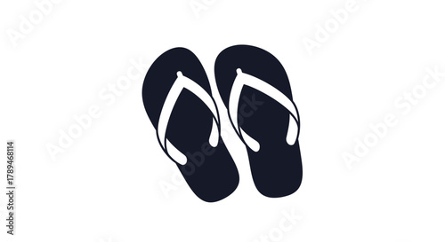 Two black flip-flops are displayed on a white background, arranged side-by-side.