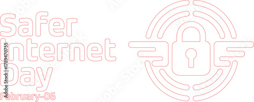 Red Outline for Safer Internet Day on February 6th Featuring Lock Icon