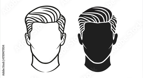 Vector illustration of two male heads, one outlined and one silhouette