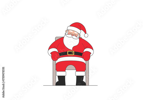 Cartoon Santa Claus Sleeping in Chair Red Suit White Beard.