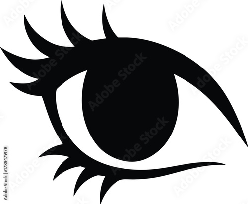 A striking black silhouette of a single human eye with long eyelashes