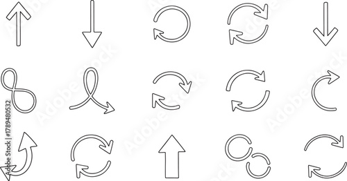 Collection of hand drawn arrows and symbols in a sketchy doodle style on white background