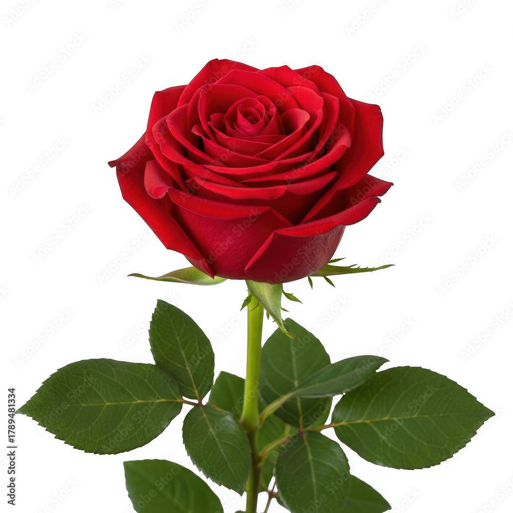 Fototapeta premium Single red rose isolated on transparent background