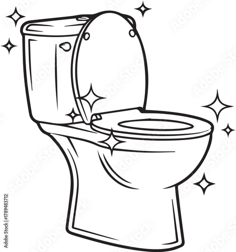 Clean sparkling toilet line art vector illustration for plumbing or cleaning service marketing design