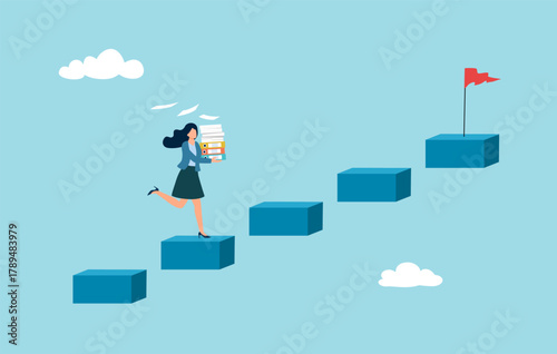 Career improvement and self development in flat design concept. Work progress.