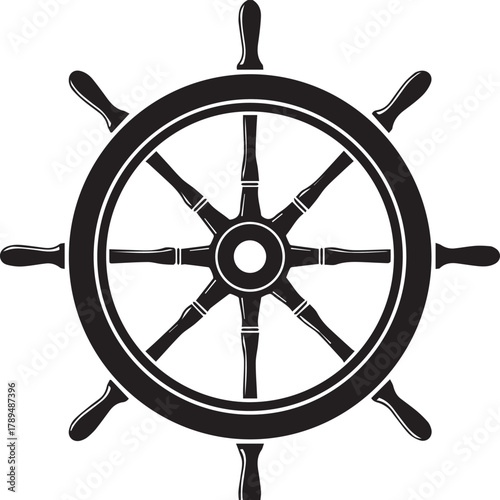 Ship wheel vector icon graphic isolated on white background, nautical steering helm silhouette symbol