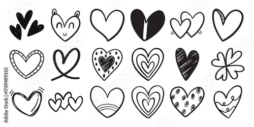 A Collection of Hand-Drawn Heart Icons in Various Styles and Designs