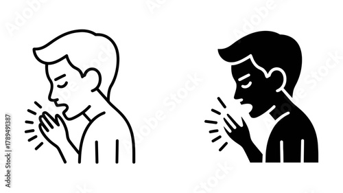 Coughing person icon set illustrating illness, respiratory symptoms, and public health concerns for medical and hygiene awareness.