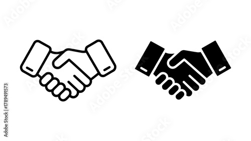 Handshake vector icon set, outlining a professional greeting and solidifying a business agreement, partnership, or successful deal.