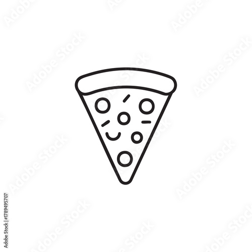 Pizza Slice Icon Simple Black and White Line Art, Vector Illustration for Food Logo or Menu Design.