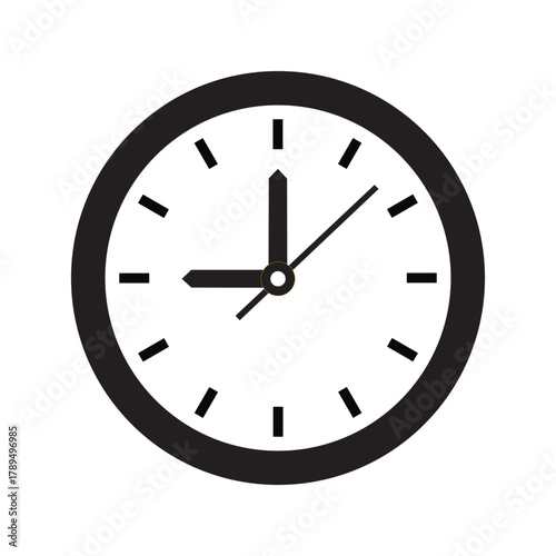 Classic clock, displaying nine oclock, symbolizing time, punctuality, and schedule in a clean and simple design