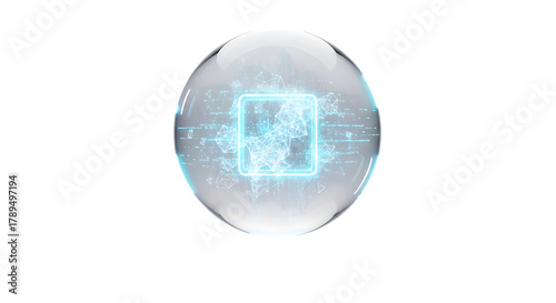 Futuristic technology glows inside a crystal ball, hinting at AI integration and quantum computing breakthroughs, making it perfect for tech startups and innovative digital ventures