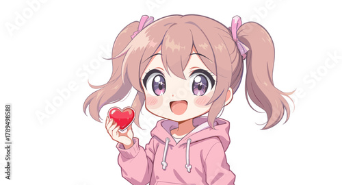 Smiling Anime Girl with Heart Expressing Affection and Joy
