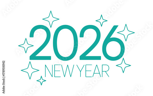 Stylish 2026 New Year design with sparkling stars, perfect for festive greetings and celebrations, announcing the upcoming year with modern flair