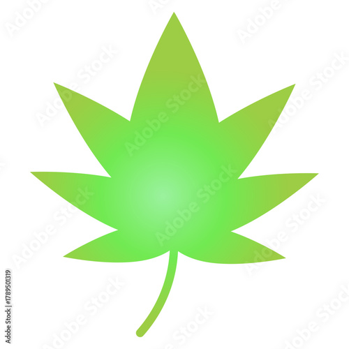 緑色のもみじのイラスト、葉っぱのシンプル素材