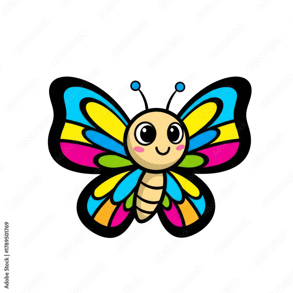 Obraz premium Cartoon Butterfly with Colorful Wings isolated on a transparent background