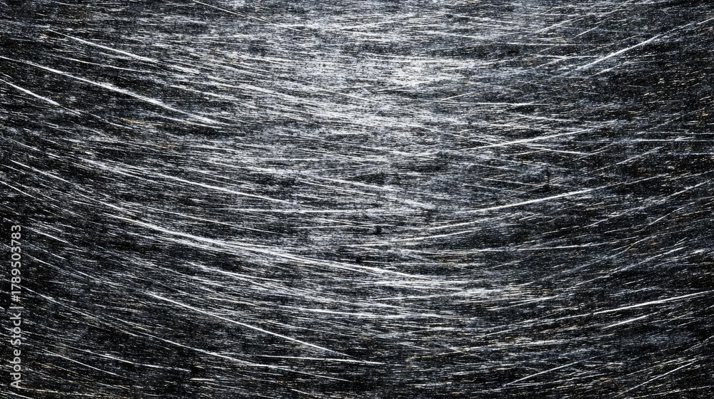 Fototapeta premium Hyper realistic photo showing white dust scratches concept. Abstract dark texture with dynamic linear patterns and depth.