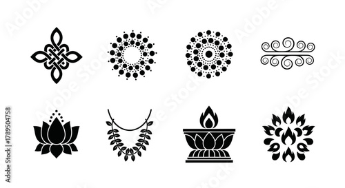 Ornamental elements icons for design projects and cultural applications