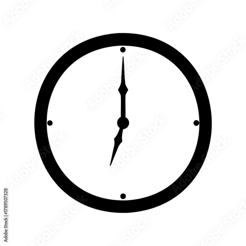 Simple black and white clock illustration showing seven o'clock position