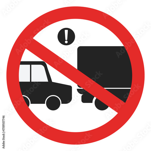 Isolated illustration of a safe distance sign. a sign prohibiting getting too close to a truck or other vehicle. vehicle safety symbols on the road