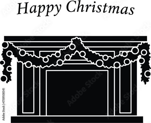 Elegant black fireplace mantel with christmas garland decoration